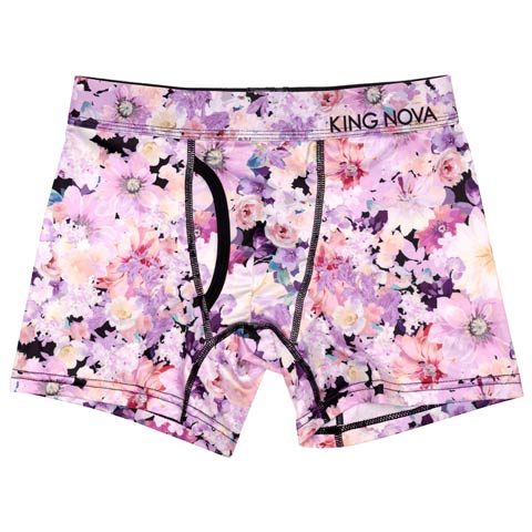 フラワーガーデンプリント男性用ボクサーパンツ(パープルフラワー-M)