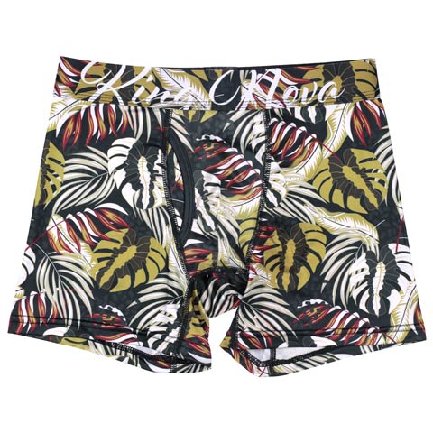 ダークボタニカルプリント男性用ボクサーパンツ(カーキボタニカル-M)