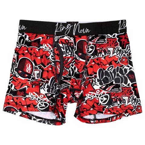 ストリートグラフティプリント男性用ボクサーパンツ(レッドグラフティ-M)