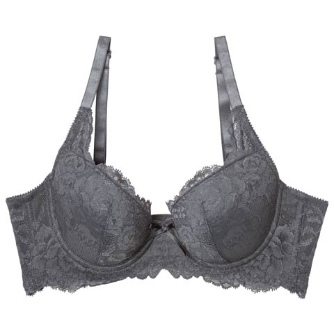 9/26新作!ベーシックフラワーレース育乳脇高ブラジャー単品(ダークグレー-B70)