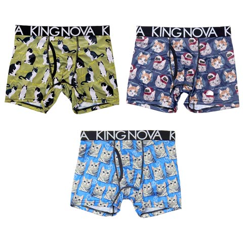 【3点セット】ストリートキャットプリント男性用ボクサーパンツ(キャット-M)