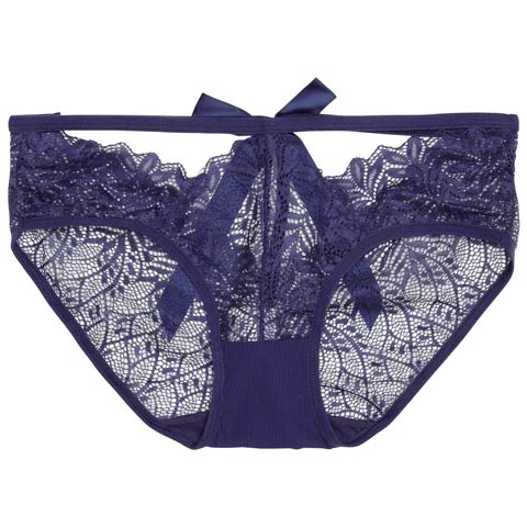 カットアウトレーシィリボンバック透けフルバックショーツ単品［12H限定2］(ネイビー-フリー)