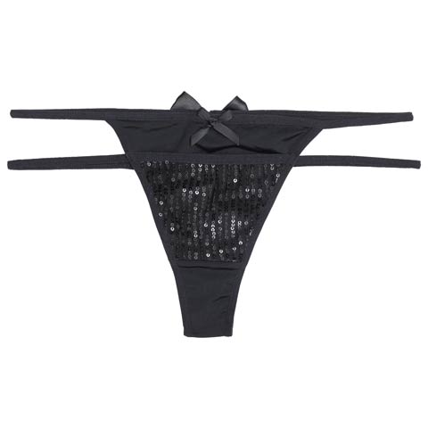11/5再販!スパンコールリボンコードTバックショーツ単品(ブラック-フリー)