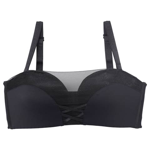 9/29新作!【ノンワイヤー】シースルーレースアップチューブブラジャー単品(ブラック-S)