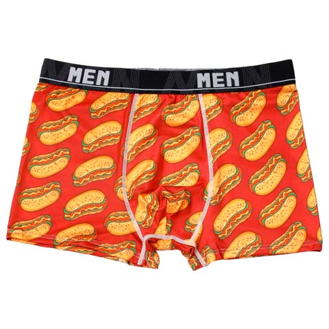 ジャンクフードプリント男性用ボクサーパンツ(レッドソーセージパン-M)