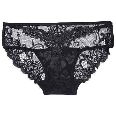 ケミカルレースフラワーバック透けフルバックショーツ単品［バレンタイン限定］(ブラック-M)