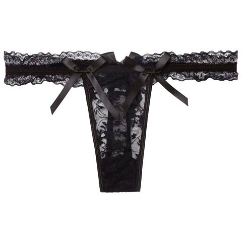 3/4再販!フルーレットレースリボンTバックショーツ単品(ブラック-フリー)