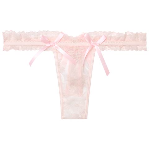 3/4再販!フルーレットレースリボンTバックショーツ単品(ピンク-フリー)