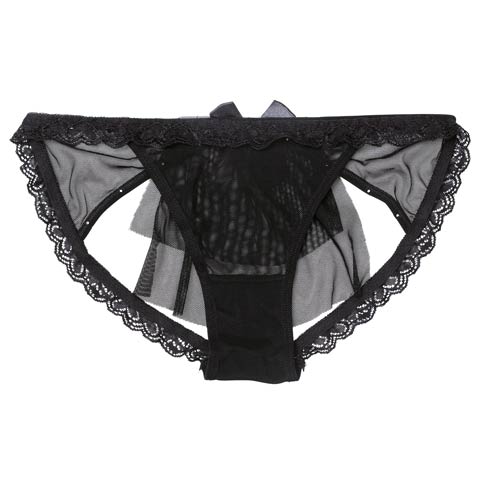 2/10再販!パールリボンチュールバックオープンフルバックショーツ単品(ブラック-フリー)