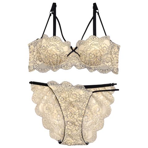 【永尾まりや着用】【Reinest】ブルーミーレースストリングブラジャー&バック透けフルバックショーツ(アイボリー-A65/ショーツM)