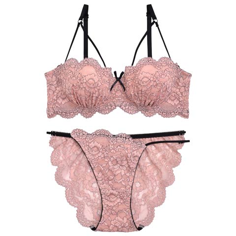 【永尾まりや着用】【Reinest】ブルーミーレースストリングブラジャー&バック透けフルバックショーツ(ダスティピンク-A65/ショーツM)