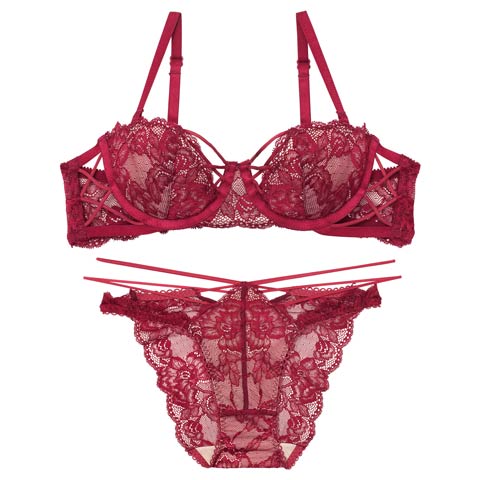 10/15新作!【Reinest】ラビリンスコードレースブラジャー&バック透けフルバックショーツ［大人気］(ボルドー-A65/ショーツM)