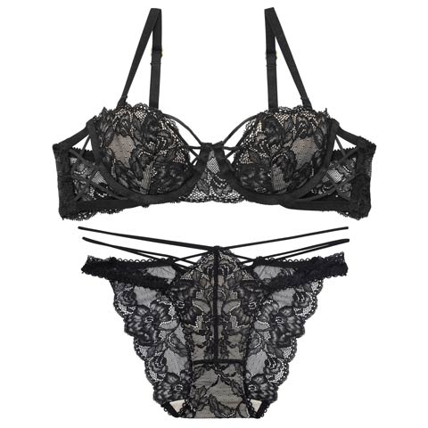 10/15新作!【Reinest】ラビリンスコードレースブラジャー&バック透けフルバックショーツ［大人気］(ブラック-A65/ショーツM)