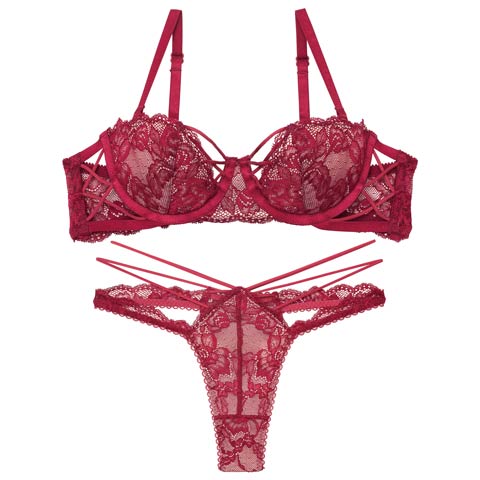 10/15新作!【Reinest】ラビリンスコードレースブラジャー&バック透けTバックショーツ［大人気］(ボルドー-A65/ショーツM)
