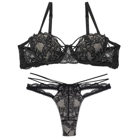 10/15新作!【Reinest】ラビリンスコードレースブラジャー&バック透けTバックショーツ［大人気］(ブラック-A65/ショーツM)