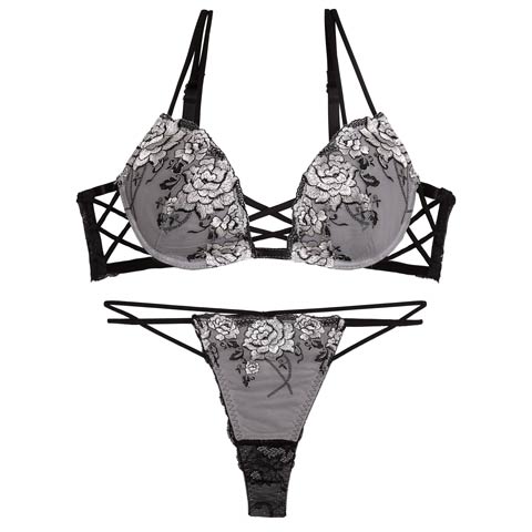 11/3新作!【Reinest】リュクスピオニークロスブラジャー&バック透けTバックショーツ［大人気］(ブラック-A65/ショーツM)