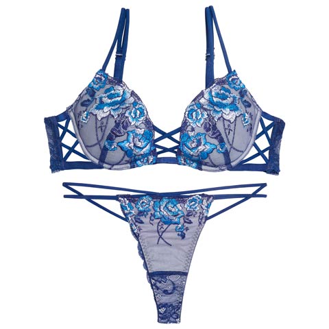 11/3新作!【Reinest】リュクスピオニークロスブラジャー&バック透けTバックショーツ［大人気］(ネイビー-A65/ショーツM)