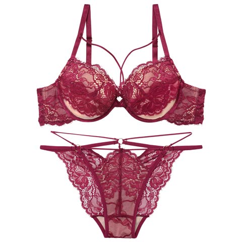 【予約:2/17頃より順次発送】2/13新作!【Reinest】アグレアーブルレースコードブラジャー&バック透けフルバックショーツ［大人気］(ワイン-A65/ショーツM)