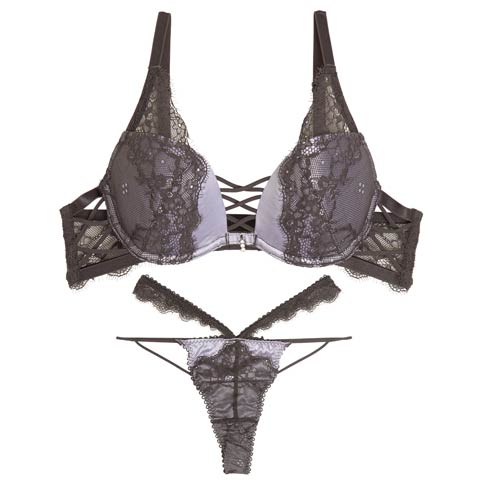 【永尾まりや着用】【Reinest】スモーキーレースコードブラジャー&バック透けTバックショーツ［大人気］［セール対象品］(ブルーグレー-A65/ショーツM)