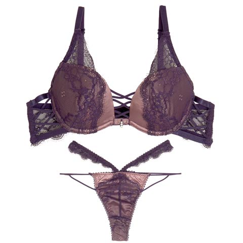 【永尾まりや着用】【Reinest】スモーキーレースコードブラジャー&バック透けTバックショーツ［大人気］［セール対象品］(パープル-A65/ショーツM)