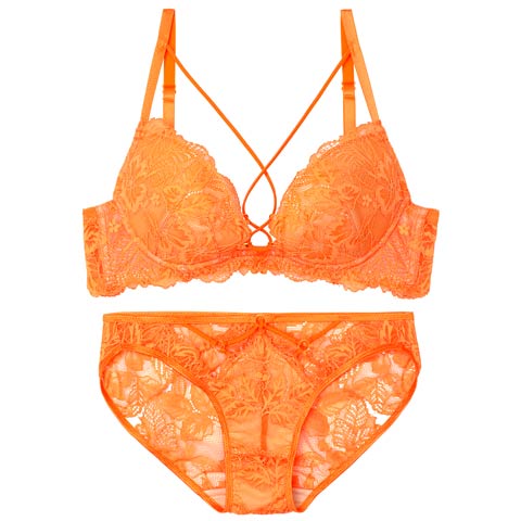 【永尾まりや着用】【Reinest】スピンドルレーシィカットブラジャー&バック透けフルバックショーツ［大人気］(ビビットオレンジ-A65/ショーツM)