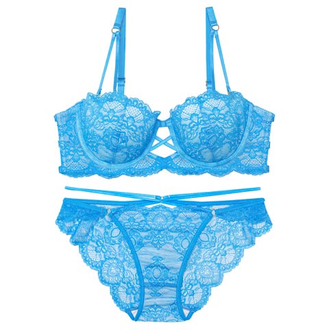 9/18再販!【Reinest】グラマラスホールレーシィブラジャー&バック透けフルバックショーツ［大人気］(オーシャンブルー-A65/ショーツM)