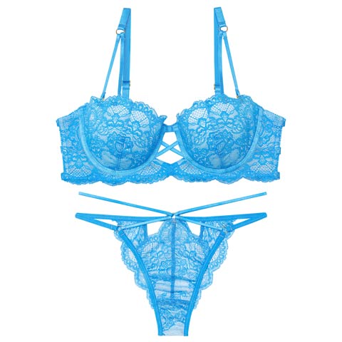 【12月頃再入荷決定★只今リクエスト募集中】【Reinest】グラマラスホールレーシィブラジャー&バック透けTバックショーツ［大人気］(オーシャンブルー-A65/ショーツM)