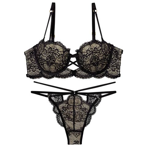 【12月頃再入荷決定★只今リクエスト募集中】【Reinest】グラマラスホールレーシィブラジャー&バック透けTバックショーツ［大人気］(ブラック-A65/ショーツM)