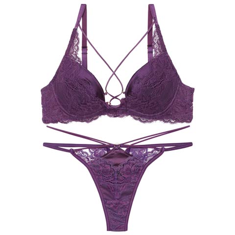 10/1新作!【Reinest】スパイシーサテンレーシィブラジャー&バック透けTバックショーツ［大人気］(パープル-A65/ショーツM)