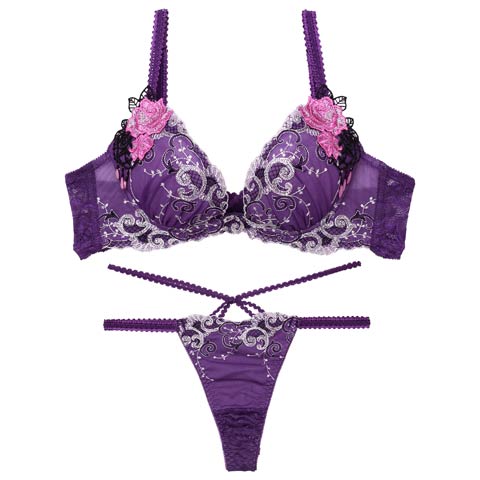 【永尾まりや着用】【Reinest】マジェスティックアイビーコードブラジャー&バック透けTバックショーツ［大人気］(パープル-A65/ショーツM)