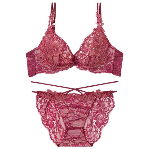 11/12新作!【Reinest】ロイヤルブルームレースブラジャー&バック透けフルバックショーツ［大人気］(ボルドー-A65/ショーツM)