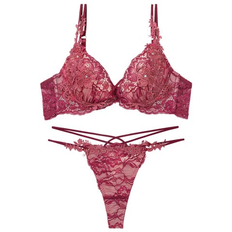 11/12新作!【Reinest】ロイヤルブルームレースブラジャー&バック透けTバックショーツ［大人気］(ボルドー-A65/ショーツM)