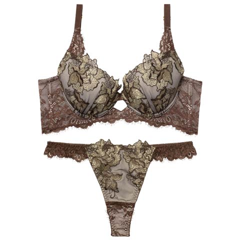 12/19新作!【Reinest】シャルムローズレース育乳脇高★魔法のブラジャー&バック透けTバックショーツ［大人気］(ブラウン-A65/ショーツM)