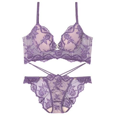 【永尾まりや着用】【Reinest】ヌーディパルフェ背中魅せブラジャー&バック透けフルバックショーツ［大人気］(シアーパープル-A65/ショーツM)