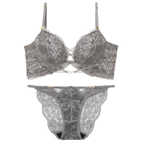 3/9新作!【Reinest】アリュールノクターンレース背中魅せブラジャー＆バック透けフルバックショーツ［大人気］(グレー-A65/ショーツM)