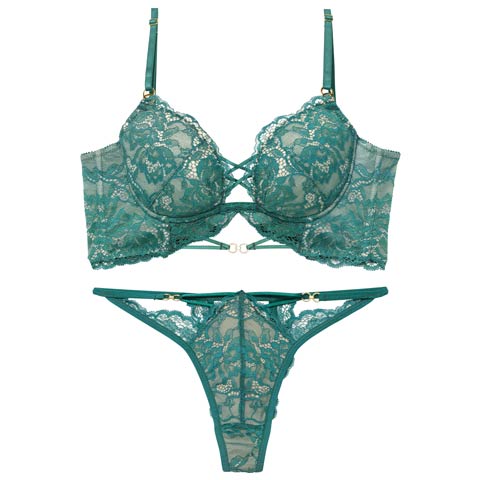 3/9新作!【Reinest】アリュールノクターンレース背中魅せブラジャー＆バック透けTバックショーツ［大人気］(グリーン-A65/ショーツM)
