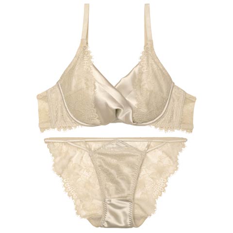 11/20再販!【Reinest】グロッシーリュクスサテンブラジャー&バック透けフルバックショーツ［大人気］(ゴールド-A65/ショーツM)