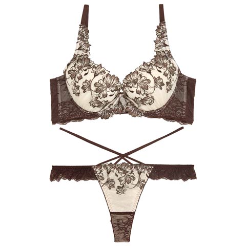 10/27新作!【永尾まりや着用】【Reinest】ビューティフォールフラワーブラジャー&バック透けTバックショーツ［大人気］(ブラウン-A65/ショーツM)