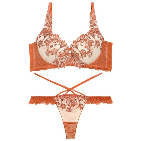 10/27新作!【永尾まりや着用】【Reinest】ビューティフォールフラワーブラジャー&バック透けTバックショーツ［大人気］(オレンジ-A65/ショーツM)