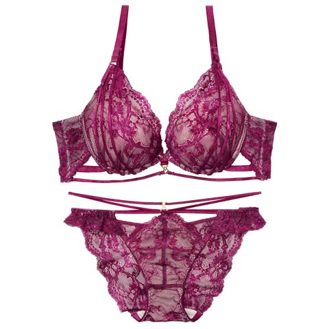 2/4新作!【Reinest】センシュアルレーシィコードブラジャー&バック透けフルバックショーツ［大人気］(ロイヤルパープル-A65/ショーツM)