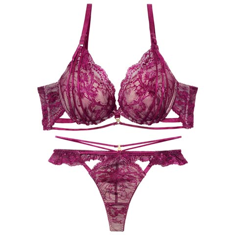 2/4新作!【Reinest】センシュアルレーシィコードブラジャー&バック透けTバックショーツ［大人気］(ロイヤルパープル-A65/ショーツM)