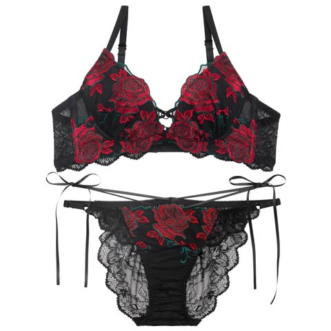 3/27新作!【Reinest】グラマラスビターローズブラジャー&バック透けフルバックショーツ［大人気］(ブラック-A65/ショーツM)