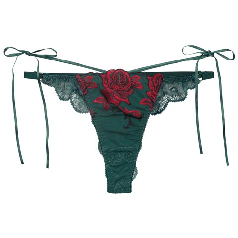 3/27新作!【Reinest】グラマラスビターローズバック透け選べるショーツ[おそろいショーツ](グリーン/Tバック-M)