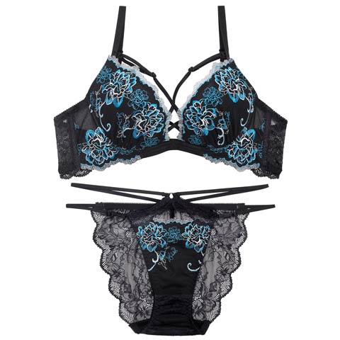 4/27新作!【Reinest】グラマラスフルールコードブラジャー&バック透けフルバックショーツ［大人気］(ブラック-A65/ショーツM)