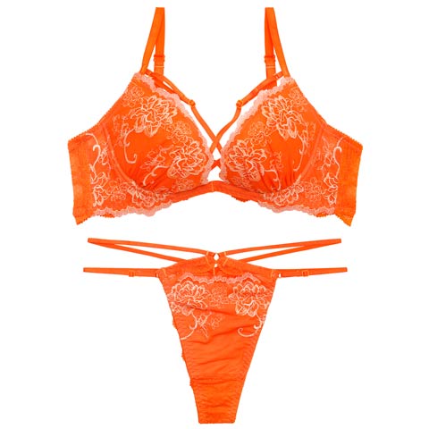 4/27新作!【Reinest】グラマラスフルールコードブラジャー&バック透けTバックショーツ［大人気］(オレンジ-A65/ショーツM)