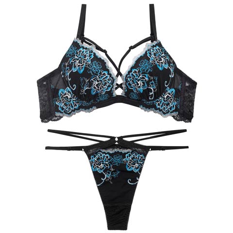 4/27新作!【Reinest】グラマラスフルールコードブラジャー&バック透けTバックショーツ［大人気］(ブラック-A65/ショーツM)