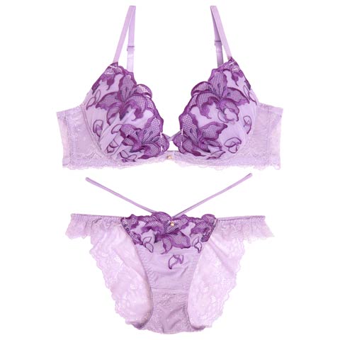 9/13再販!【永尾まりや着用】【Reinest】ノクターンブルームリリーブラジャー&バック透けフルバックショーツ［大人気］(パープル-A65/ショーツM)