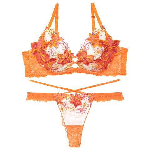 【12月頃再入荷決定★只今リクエスト募集中】【永尾まりや着用】【Reinest】ラグジュアリー クレマチスブラジャー&バック透けTバックショーツ［大人気］(オレンジ-A65/ショーツM)