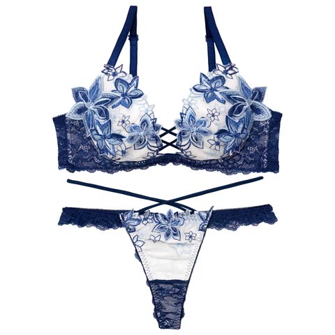 【12月頃再入荷決定★只今リクエスト募集中】【永尾まりや着用】【Reinest】ラグジュアリー クレマチスブラジャー&バック透けTバックショーツ［大人気］(ネイビー-A65/ショーツM)