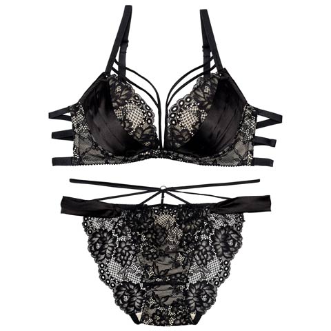 12/2再販!【Reinest】グラマラスサテンコードブラジャー&バック透けフルバックショーツ［大人気］(ブラック-A65/ショーツM)